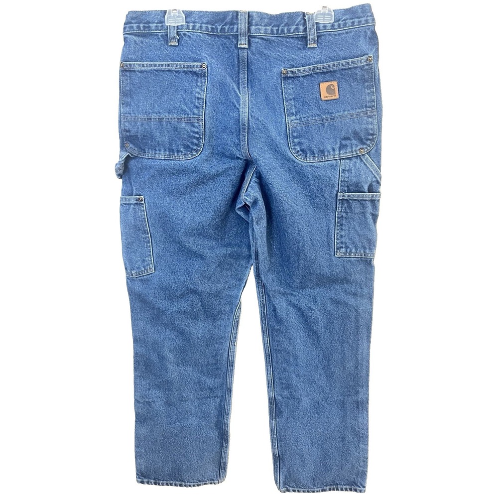 Vintage Carhartt Double Knee Carpenter Pants Mens 36x32 Painted Faded Denim - Picture 8 of 16